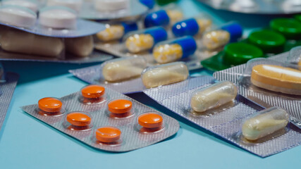 Blisters with expired drugs. Pharmaceutical Concept..