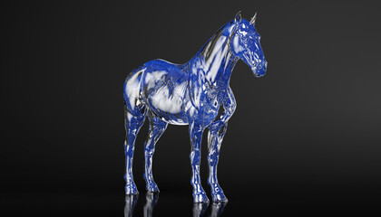 Transparent crystal fantasy horse with visible skeleton, 3d rendering, 3d illustration