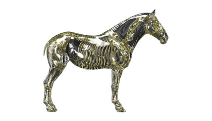 Transparent crystal fantasy horse with visible skeleton, 3d rendering, 3d illustration