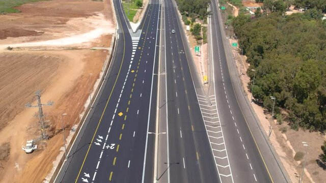 Aerial shot of an empty highway with no cars and people, 4K 60fps, Yom Kippur