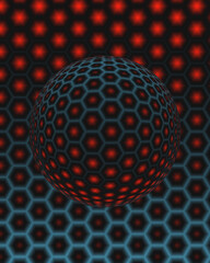 abstract blue and red 3d sphere with hexagonal pattern	