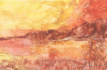 Fantastic abstract landscape. Encaustic wax art hand drawing. Beautiful illustration, waxy background modern