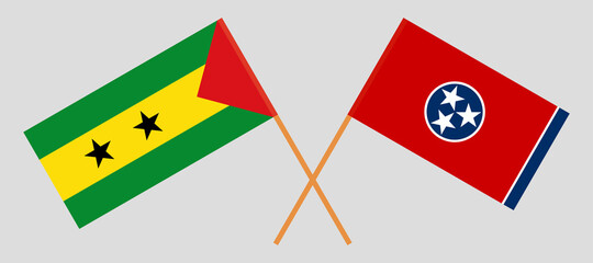 Crossed flags of Sao Tome and Principe and The State of Tennessee. Official colors. Correct proportion