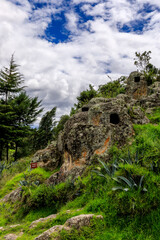 Left Side view of the "Las Ventanillas de Otuzco" archaeological site in Ba&ntilde;os del Inca district from Cajamarca province, Peru on a sunny day