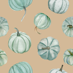 Watercolor pumpkins fall seamless pattern. It is perfect for thanksgiving cards or posters