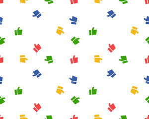 Seamless pattern made of flat thumbs up symbols. Colourful background. Abstract networks concept for social media banners