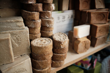 Natural traditional turkish bittim soap. Craft soap bars at traditional south-eastern Turkey store. Handmade soap with natural additives and extracts. 