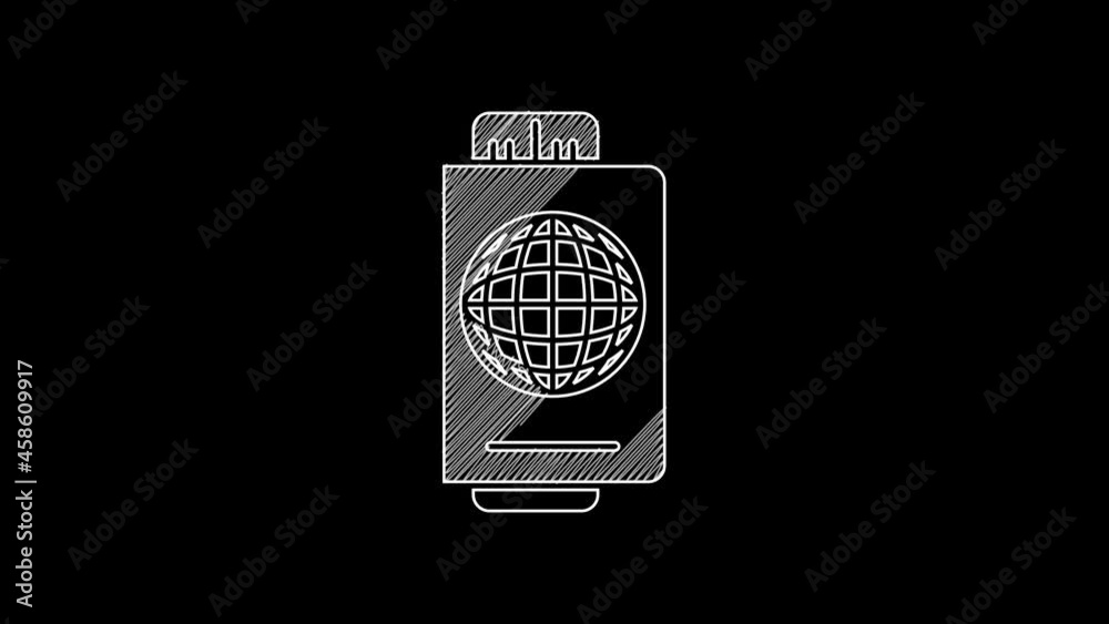 Wall mural white line passport with ticket icon isolated on black background. identification document. concept 