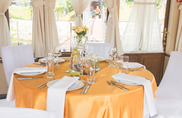 Empty open restaurant table