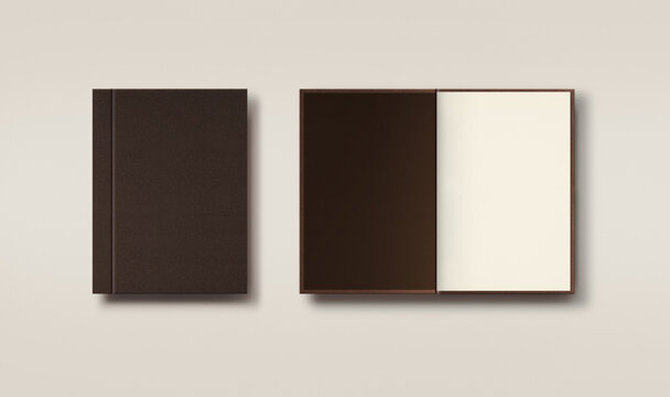 menu render with brown leather cover