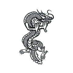 Chinese dragon retro illustration isolated on white background.