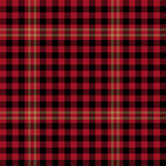 Red, black and brown checkered plaid. Scottish tartan pattern fabric swatch.