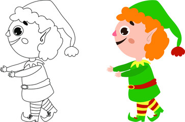 vector coloring book cute christmas elf