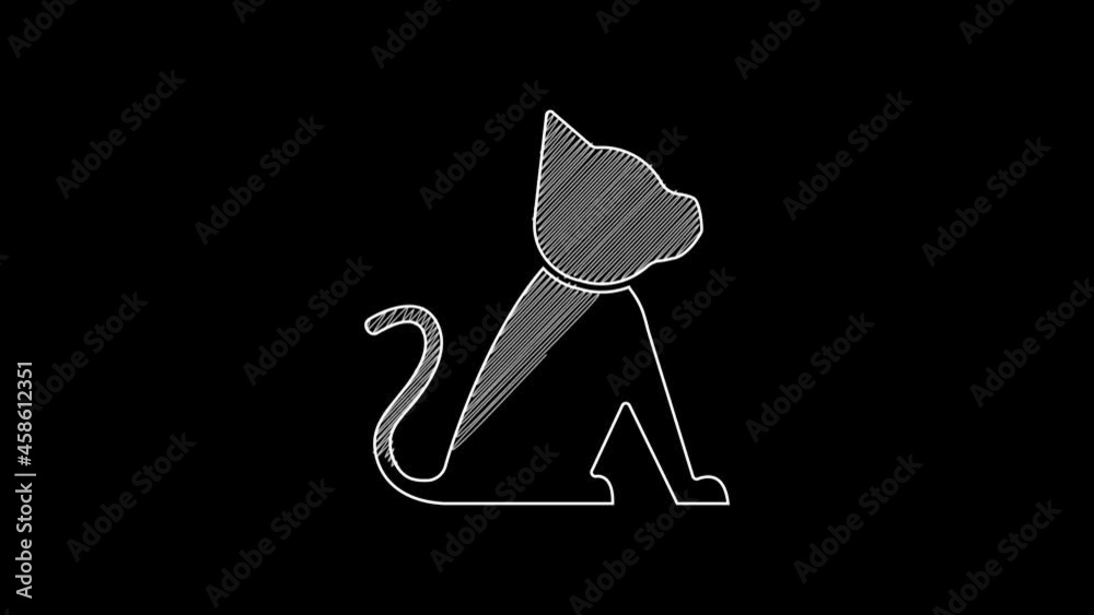 Wall mural White line Cat icon isolated on black background. 4K Video motion graphic animation