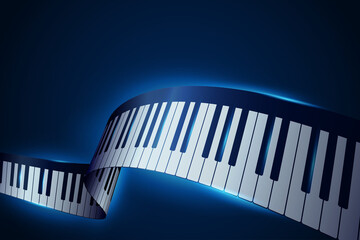 Realistic piano keys in isometric style. Abstract blue musical background. 3D piano keyboard. Musical instrument keyboard. Vector design element for template of music festival or banner, poster, flyer © Nick Julia