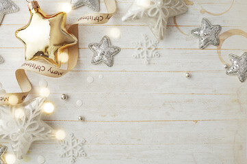 shiny gold christmas ornaments. celebration concept for postcard or invitation
