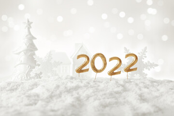 Snow landscape with new year 2022