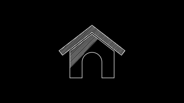 White line Dog house icon isolated on black background. Dog kennel. 4K Video motion graphic animation