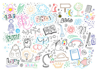 Different vector hand drawn doodles set