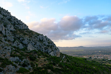 Fototapeta na wymiar Scenic view from top of rock mountain in Montgri, Catalonia, Costa Brava, on a sunny morning