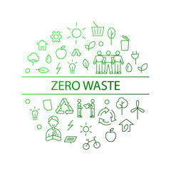 Zero waste gradient circle layout with line icons. Heradline text. Isolated vector stock illustration