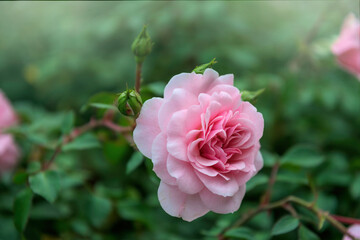 Pink rose flower in an autumn English garden