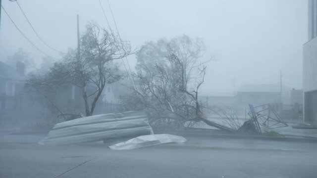 Hurricane Ida Ravages Houma, LA USA As A Category 4 Storm On August 29, 2021