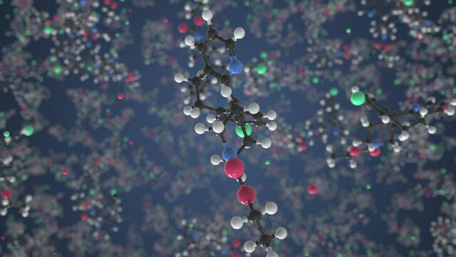 Molecule of Loratadine. Molecular model, conceptual looping 3d animation