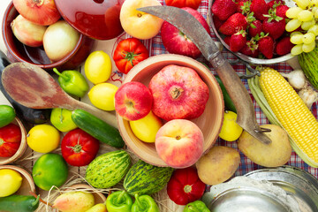 mixed fruits on wooden background