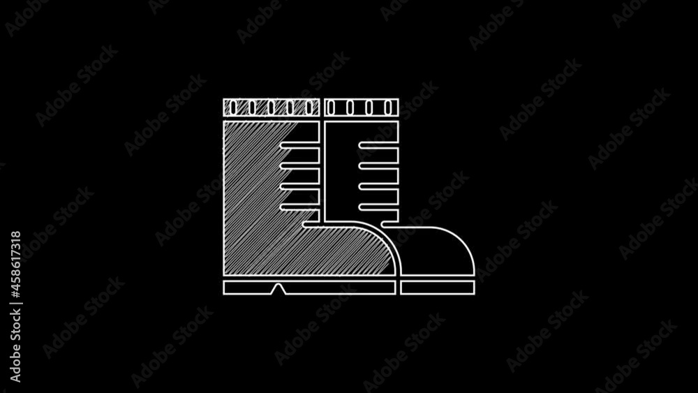 Wall mural White line Hunter boots icon isolated on black background. 4K Video motion graphic animation