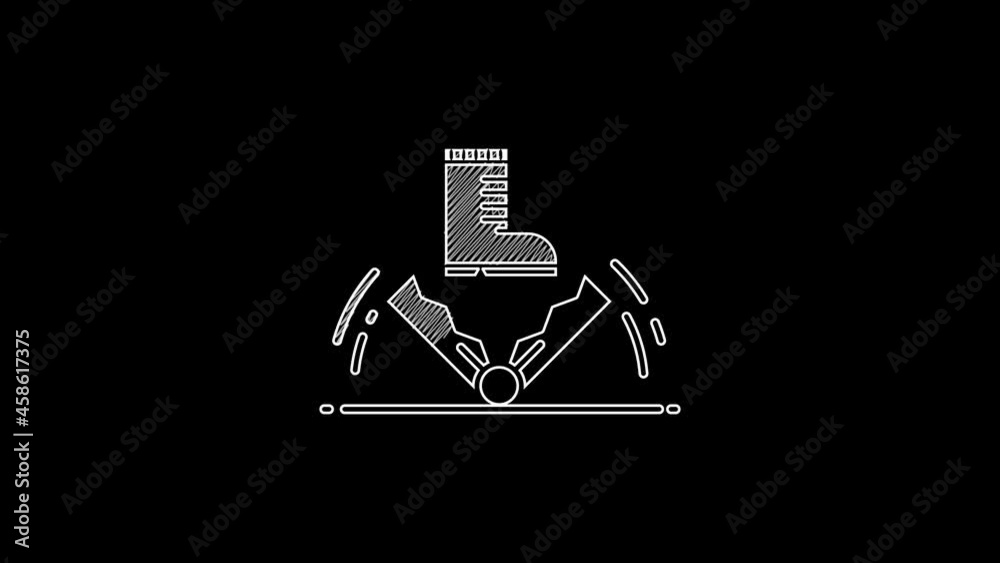 Poster white line trap hunting icon isolated on black background. 4k video motion graphic animation