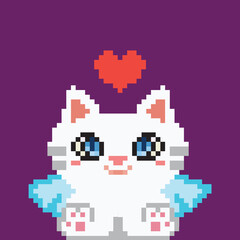 Cute Angel Cat. Pixel Art Style