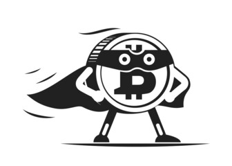 Crypto currency coin in a superhero costume