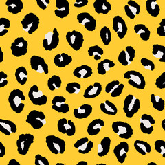 Abstract modern leopard seamless pattern. Animals trendy background. Orange and black decorative vector illustration for print, card, postcard, fabric, textile. Modern ornament of stylized skin