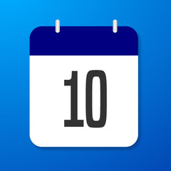 Calendar vector image. Vector image of white and blue calendar with the number of the 10th.