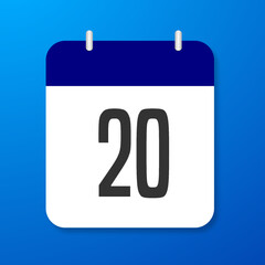 Calendar vector image. Vector image of white and blue calendar with the number of the 20th.