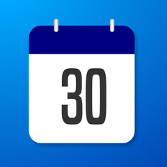 Calendar vector image. Vector image of white and blue calendar with the number of the 30th.