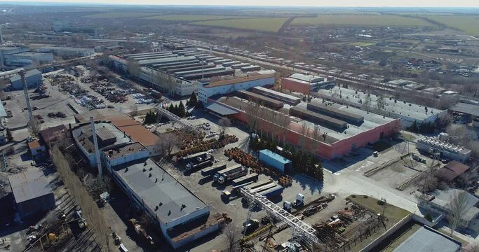Large factory aerial view, exterior of a large factory. Plant top view