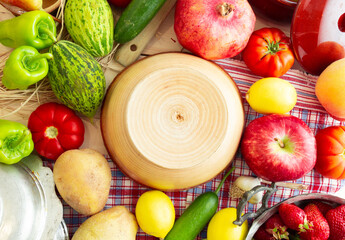 mixed fruits on wooden background