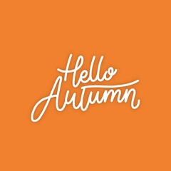 hello autumn lettering background with photo vector design illustration