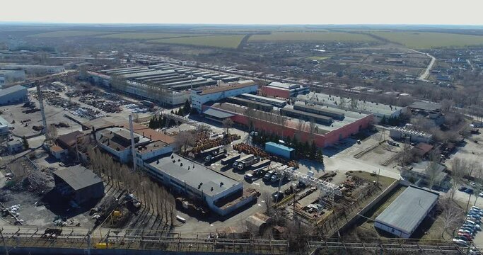 Aerial view of a large factory. Industrial exterior of a factory