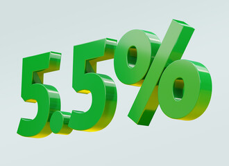 Green 5.5 percent glossy sign. Isolated over white background 3d