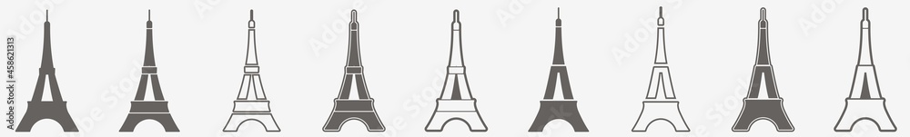 Wall mural eiffel tower icon paris set | eiffel towers icon france vector illustration logo | eiffel-tower land