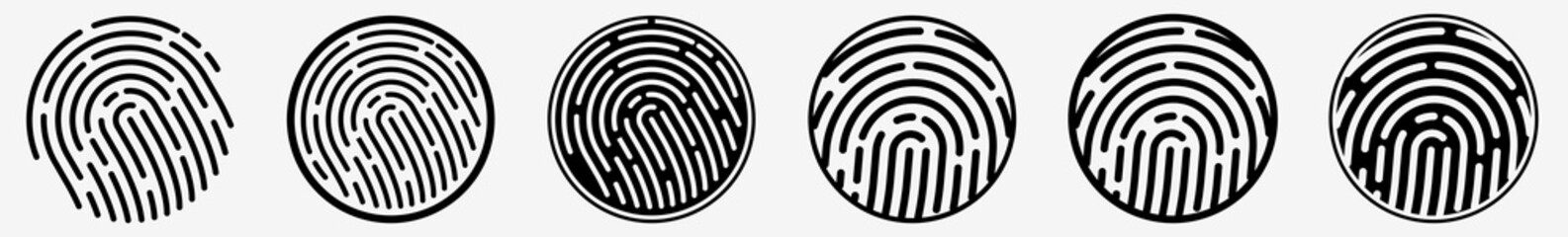 Fingerprint Icon Finger Print Set | Fingerprints Icon Digital Vector Illustration Logo | Crime Fingerprint ID Thumbprint Icon Identification Fingerprint Isolated Collection