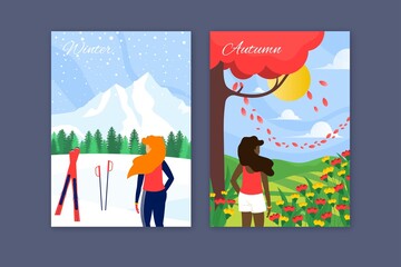 autumn winter colorful posters vector design illustration