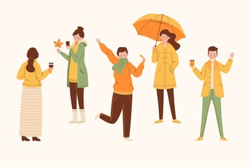 people wearing autumn clothes illustrated vector design illustration