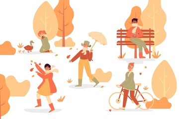 people autumn park vector design illustration