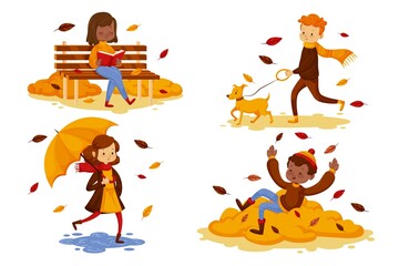  people autumn park vector design illustration