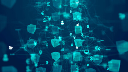 Blockchain node connection for DeFi, Decentralized Finance - 3D Illustration Rendering