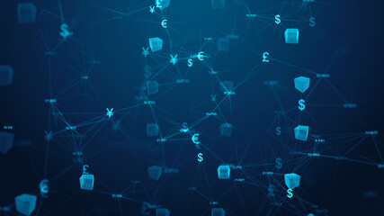 Blockchain node connection for DeFi, Decentralized Finance - 3D Illustration Rendering